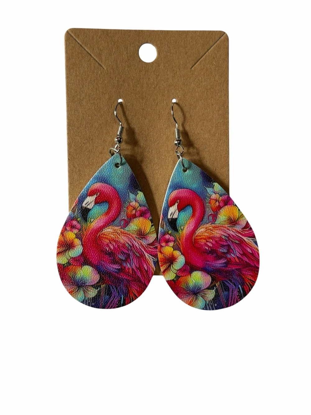 Vibrant Pink Flamingo Teardrop Earrings